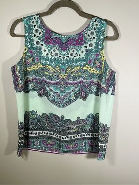 Talbots Petite Paisley Sleeveless Blouse MP Mint Purple EUC